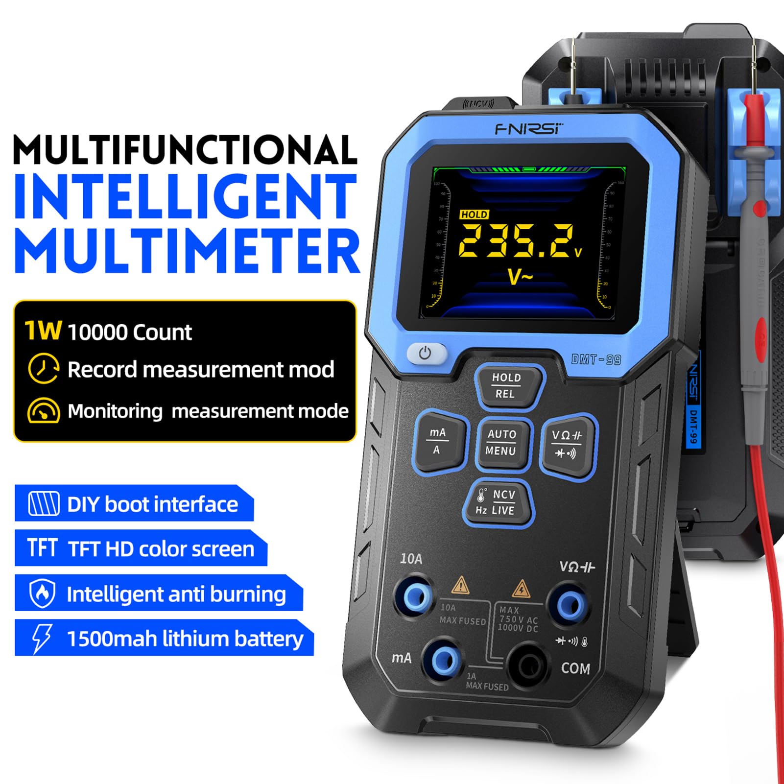 Multímetro DMT-99 comprobador de voltaje 2,4 pulgadas pantalla TFT HD detección automática 10000 recuentos