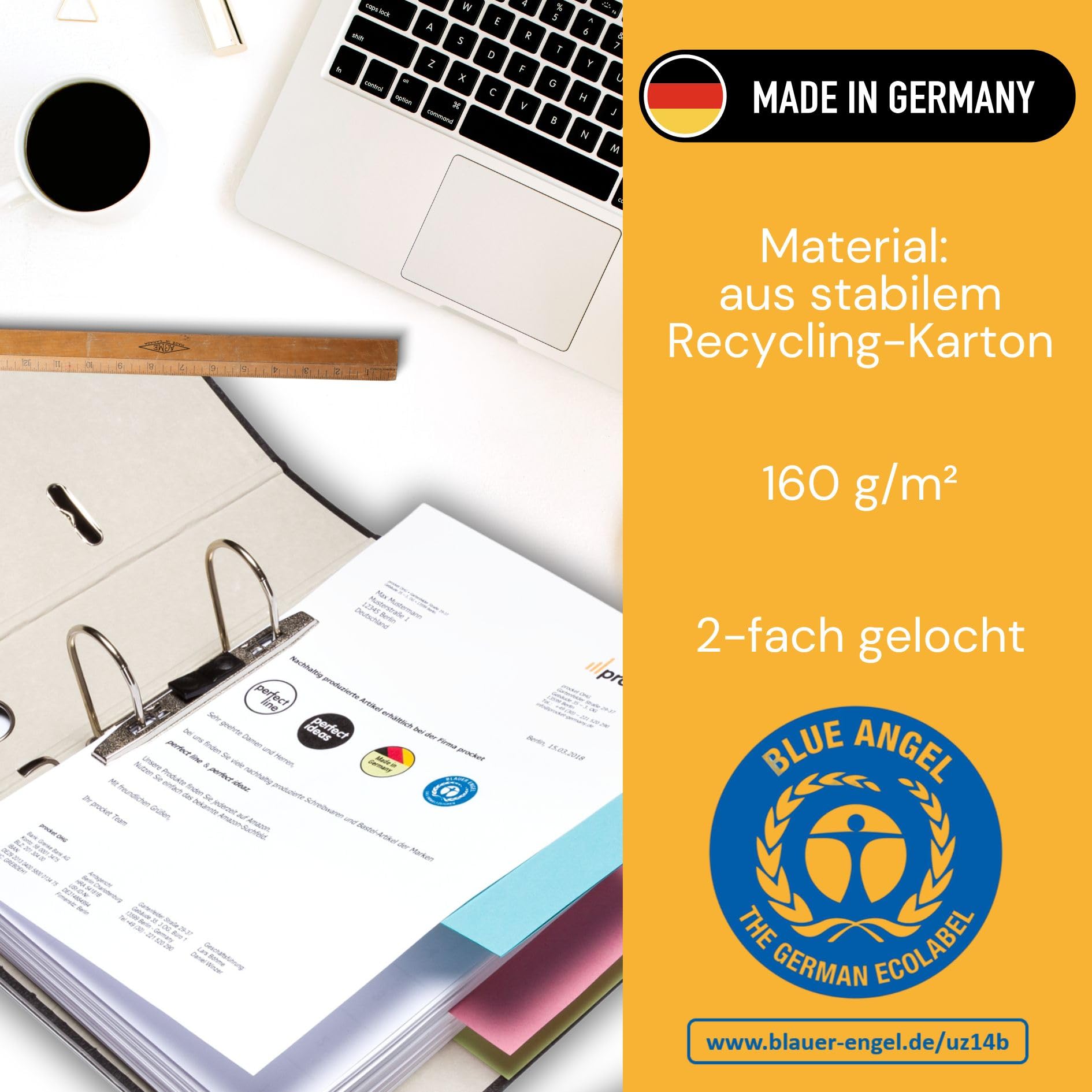 perfect line 3000 separatorów do segregatorów A4, przekładki z kartonu pochodzącego z recyklingu, Made in Germany, 5 kolorów, perforowane