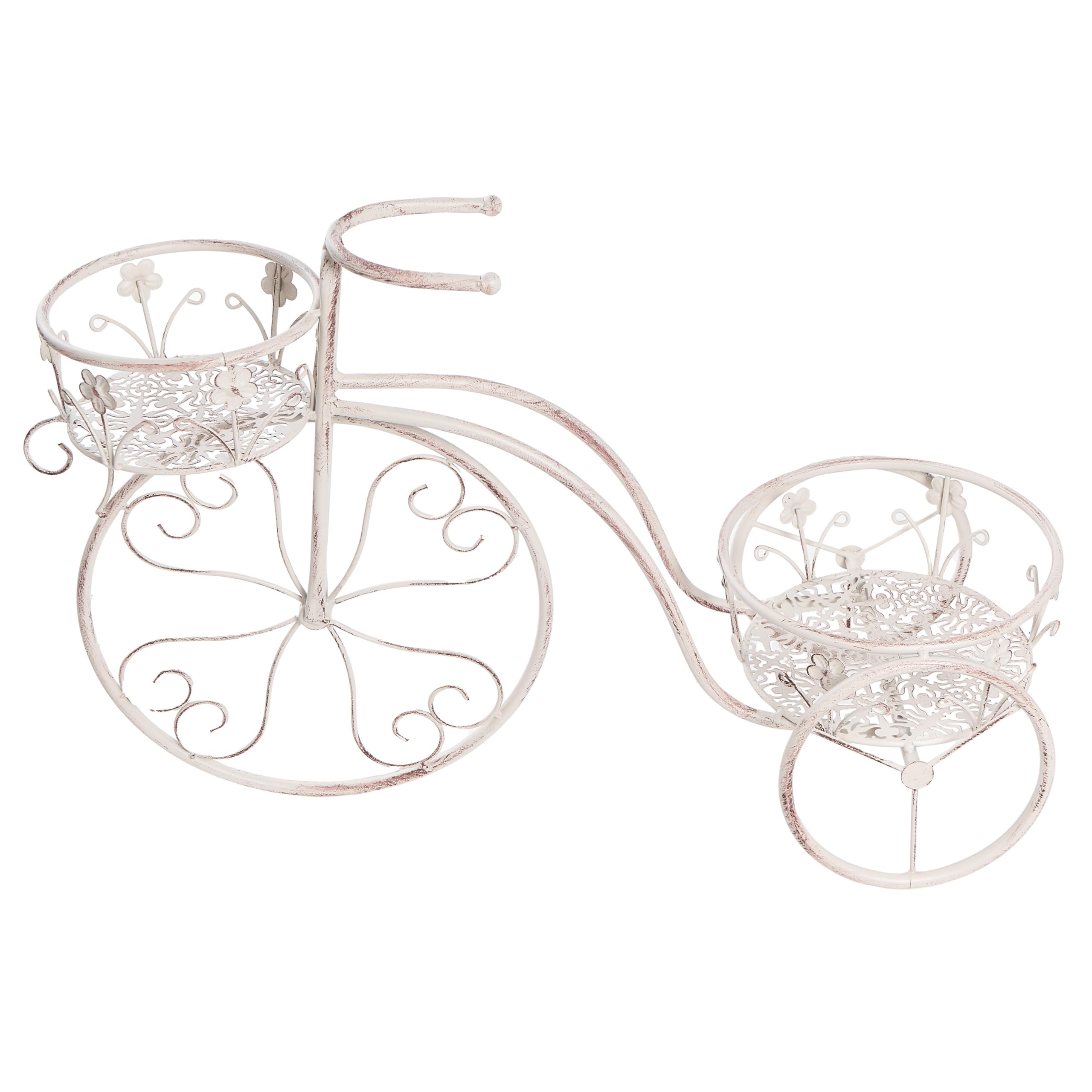 Beliani Macetero de Metal para jardín Motivo Bicicleta Interior Exterior con Soporte 66 x 24 x 49 cm de Hierro Blanco Crema Wildrose