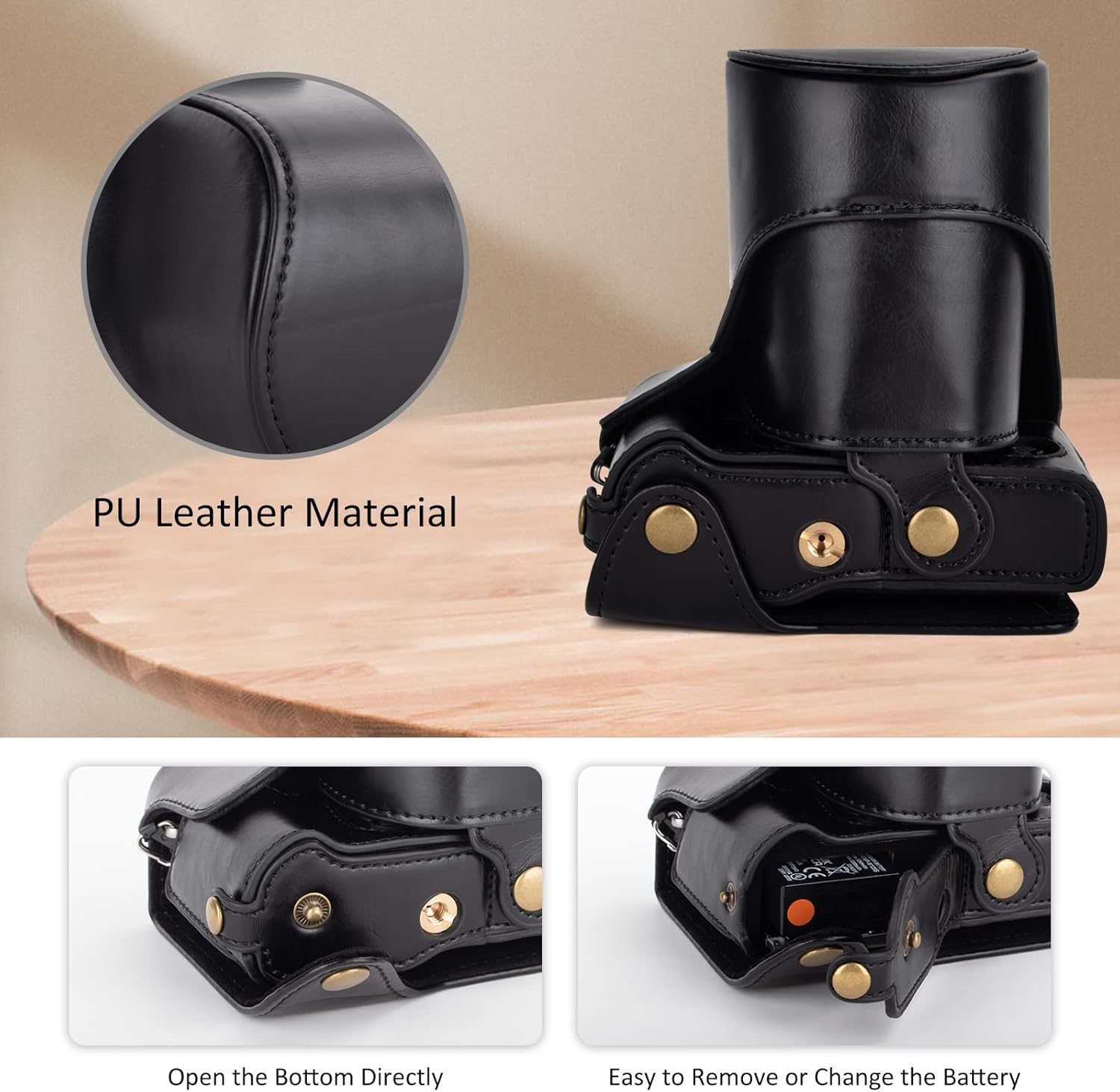 kinokoo Camera Case for Fujifilm XT10 T20 XT30 XT30 II XT30 III,PU Leather Protective Case Fuji X-T30 III X-T30 II X-T30 X-T20 X-T10 with 16-50mm and 18-55mm Lens -with Shoulder Strap - Black