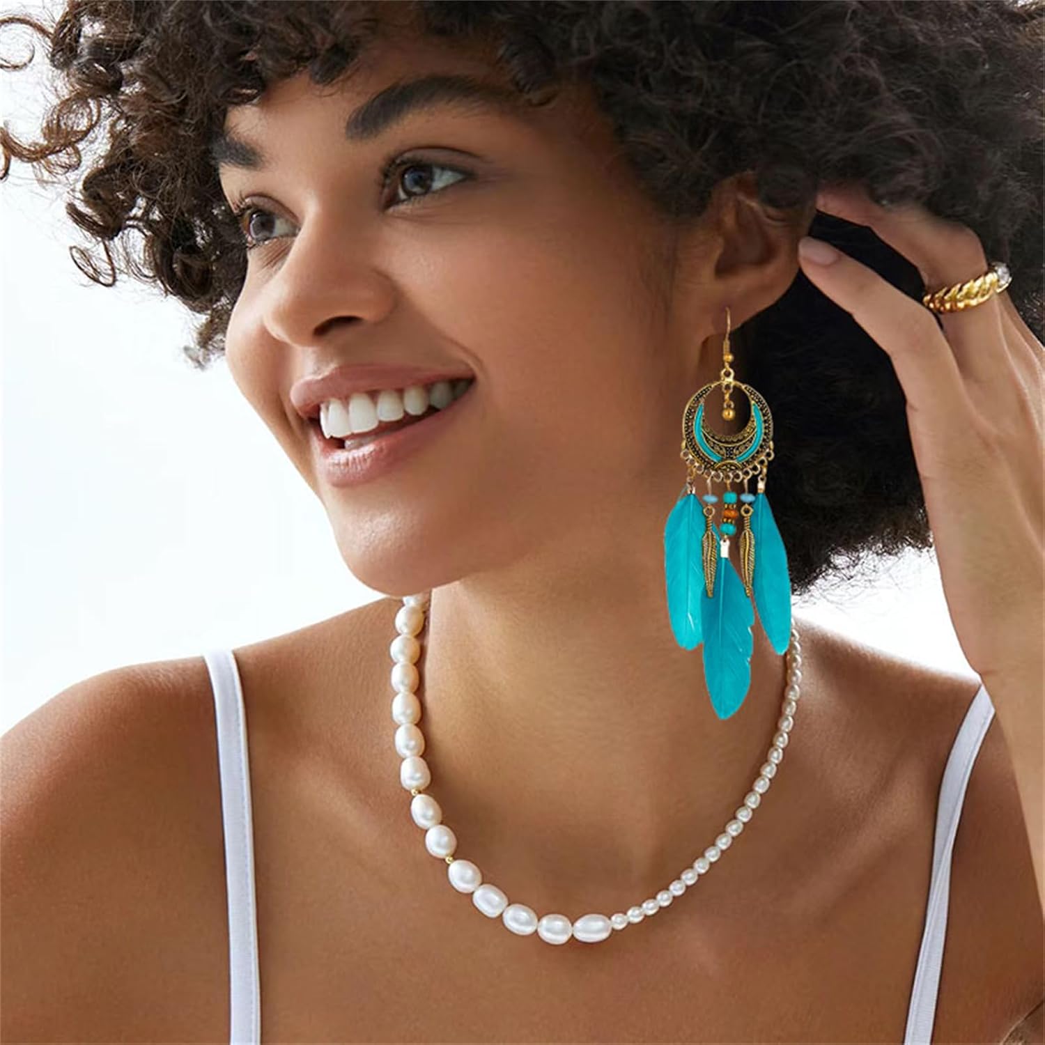 coadipress Boho Feather Earrings for Women Bohemian Fringe Tassel Long Drop Dangle Earrings Vintage Multicolor Tassel Feathers Earrings Handmade Natural Feather Earring Jewelry - Image 3