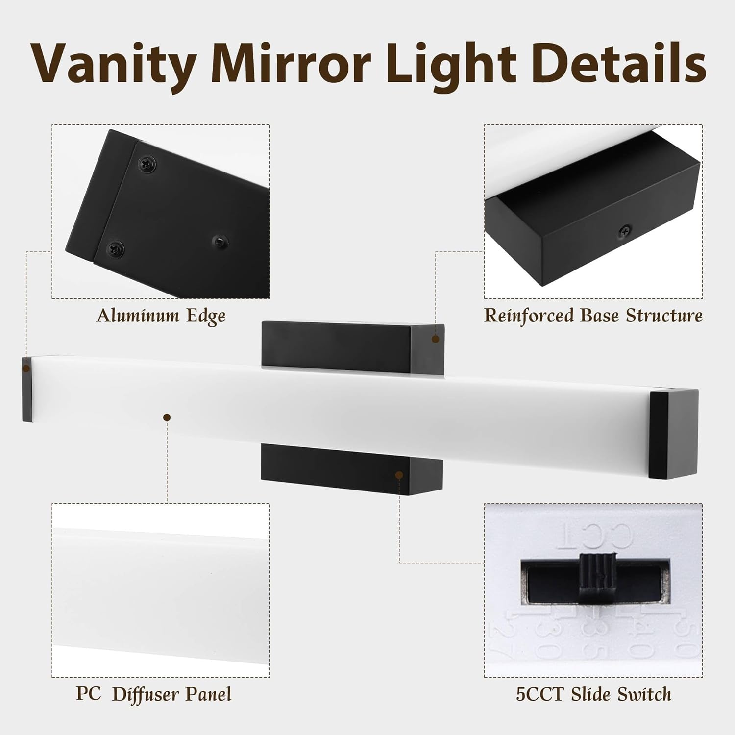 Bathroom Light Fixtures Over Mirror 22IN, 19W 5CCT Dimmable Modern Vanity Lights,Black Bar Vanity Light for Bathroom Mirror Restroom, Wall Light Fixtures Vanity Lighting