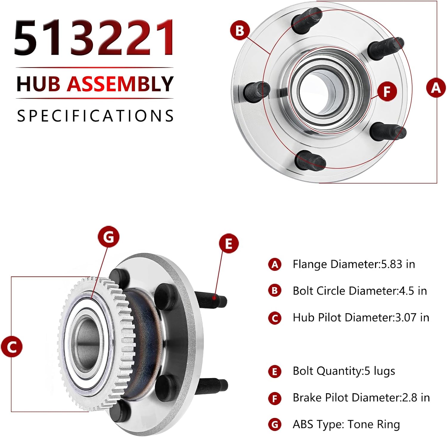 JLEO 513221 (Pair) Front Wheel Hub Bearing Fits for Ford Mustang 2005 2006 2007 2008 2009 2010 2011 2012 2013 2014,for Avanti Avanti 2005-2007 Wheel Hub Assembly Replacement Suspension Kit