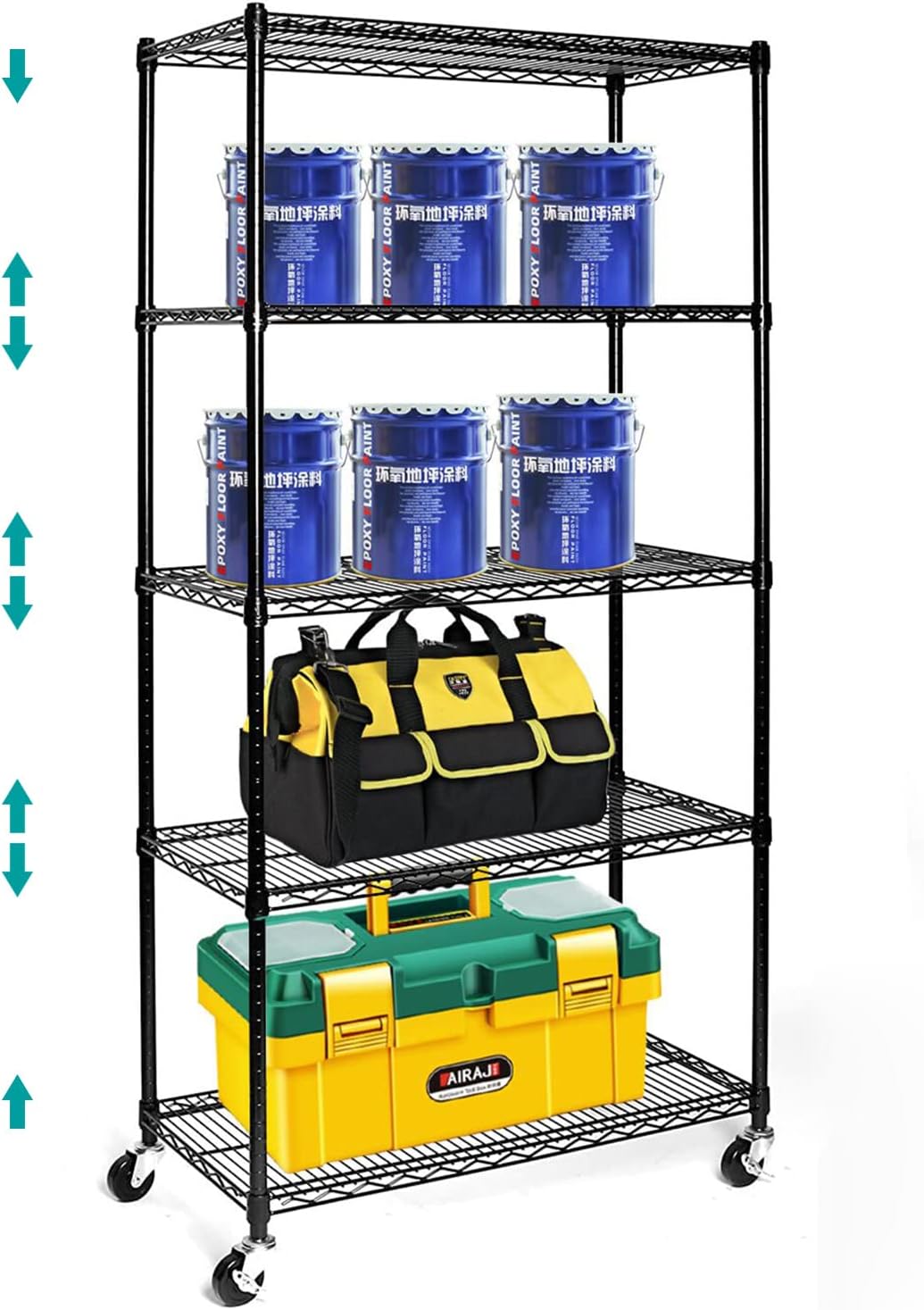Amazon.com: 5 Tier Wire Shelving Rack with Wheels, 5 Tier Black ...