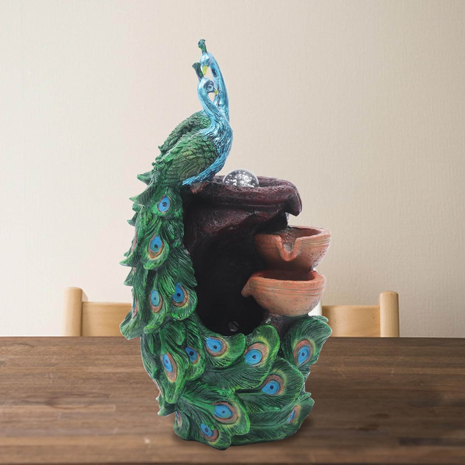 Tabletop Fountain, Indoor Tabletop Fountain Water Feature, Peacock-Themed Desktop Ornament, Feng Shui Water Sound Decor, Office Desktop Decoration for Home Office Bedroom Relaxation