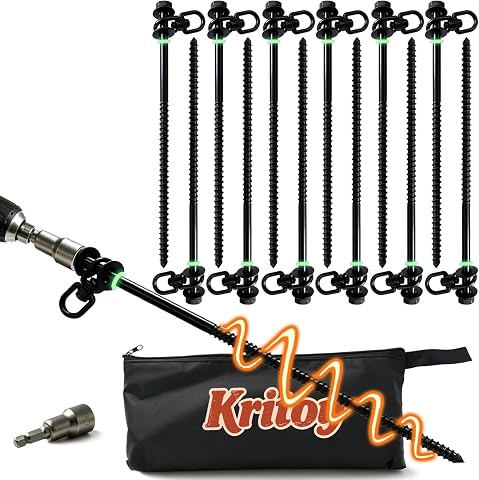 12 Inch 12 Pcs Heavy Duty Steel Screw in Tent Stakes, Gro...