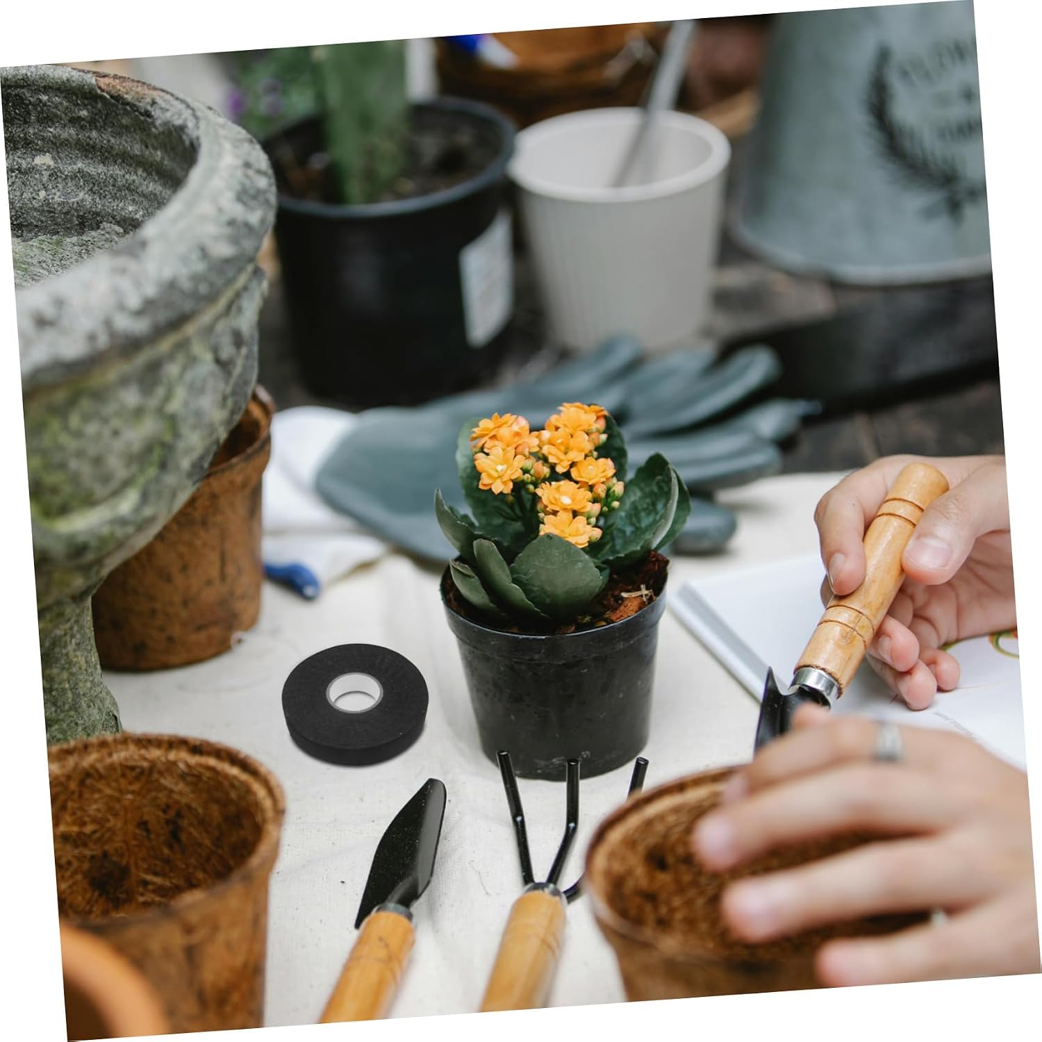 Gatuida Black Polyester Floral Tape for Plants, 5 Rolls Cut to Length