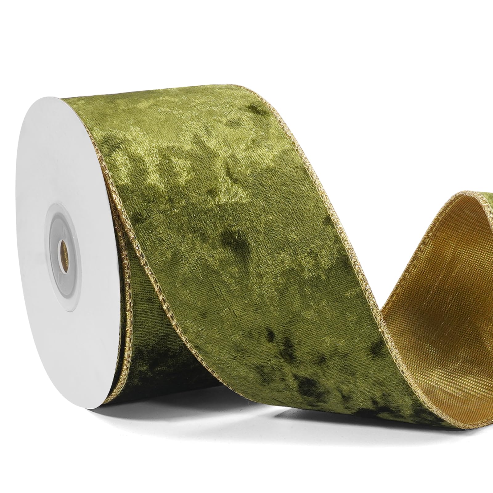 Vintage Velvet Ribbon Spool - Olive Green 3/8" X 10 Yards For Christmas Crafts & Gift Wrapping