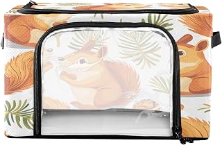 Foldable Storage Bin Cute Squirrel and Pine Nut Sturdy Under Bed Storage Container with Clear Window and Handle