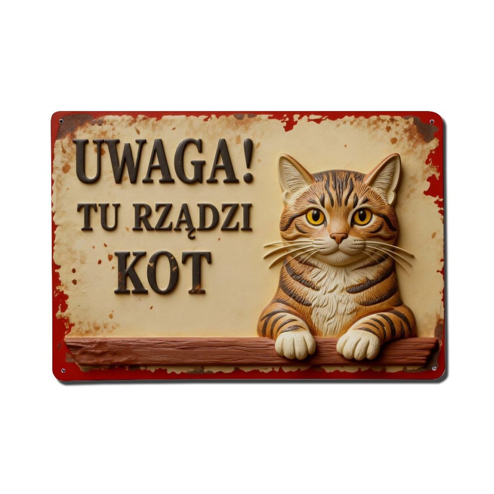 Cat Warning Sign Pattern Print Metal Tin Sign Plaque