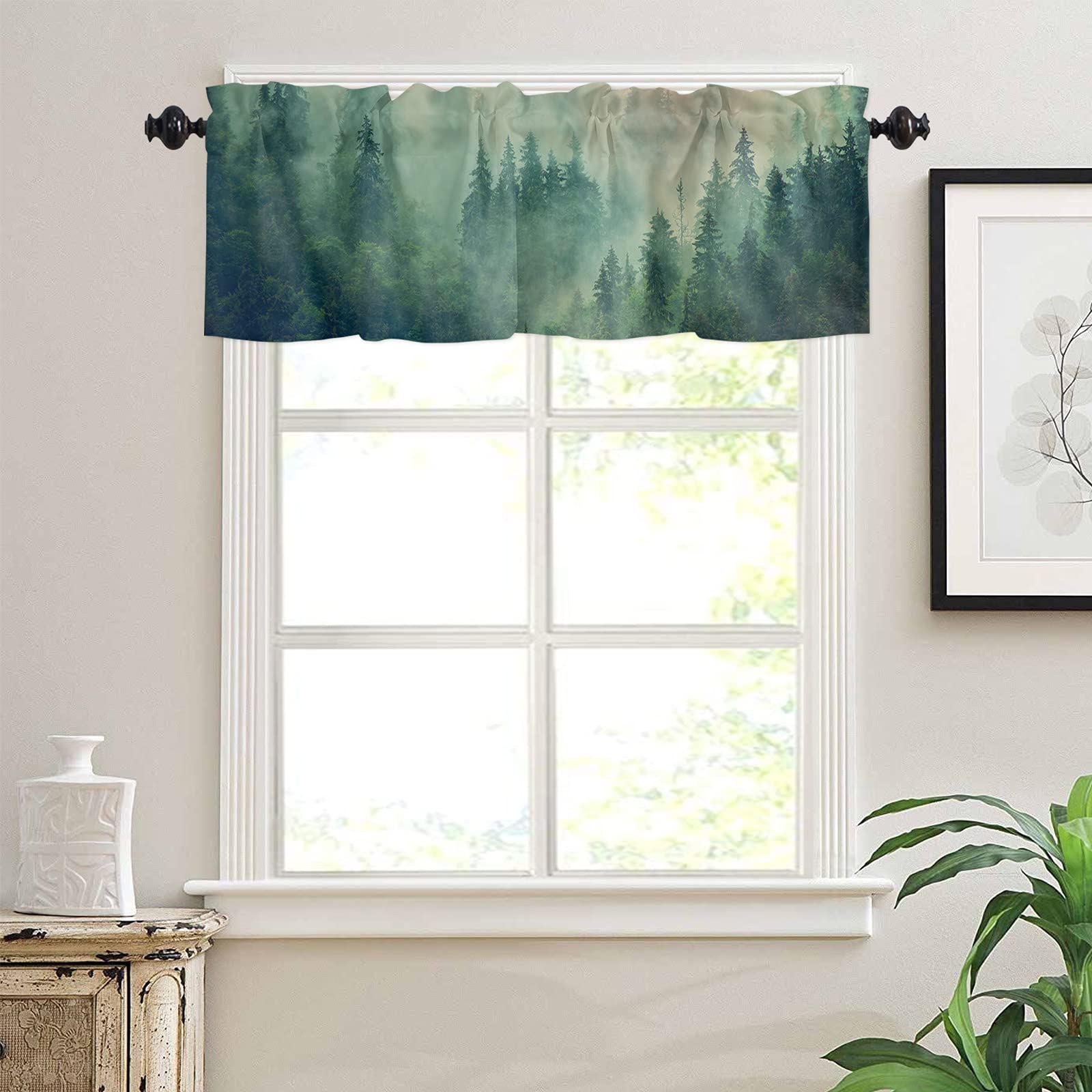 Cantonnière à Passe-tringle Style Bohème - Motif Tartan Vert/rouge Avec Bordure Dentelle, 132,1 Cm De Large