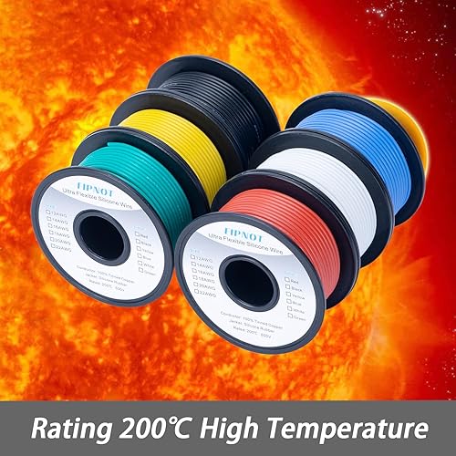 Vista 49 de Alambre de silicona de calibre 14 – Bobina negra de 100 pies, alambre de cobre estañado trenzado de 14 AWG, 392.0 °F 600 V – Automotriz, batería