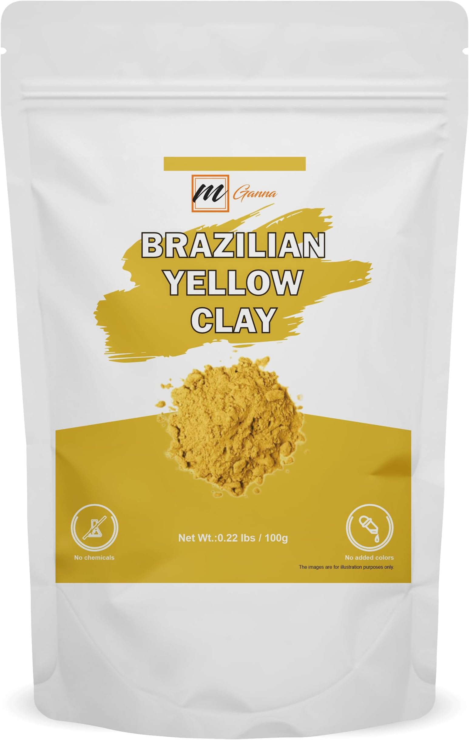 mGanna 100% Natural Brazilian Yellow Clay Powder for Face Masks, Scrubs, Creams and Soap Making 100 gms 0.22 lbs