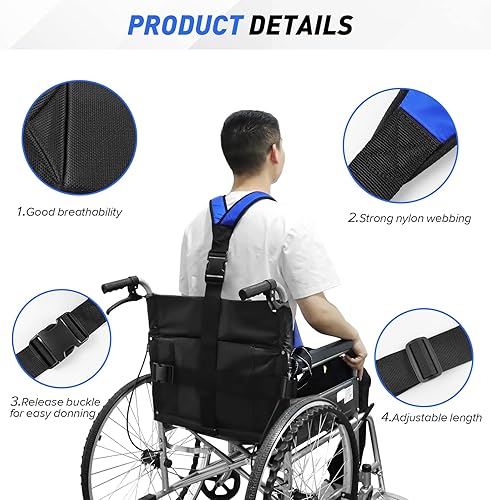 Miniatura 5 de Cinturón de seguridad para silla de ruedas, chaleco de soporte de torso ajustable, correas de hombro ajustables, cinturón de seguridad