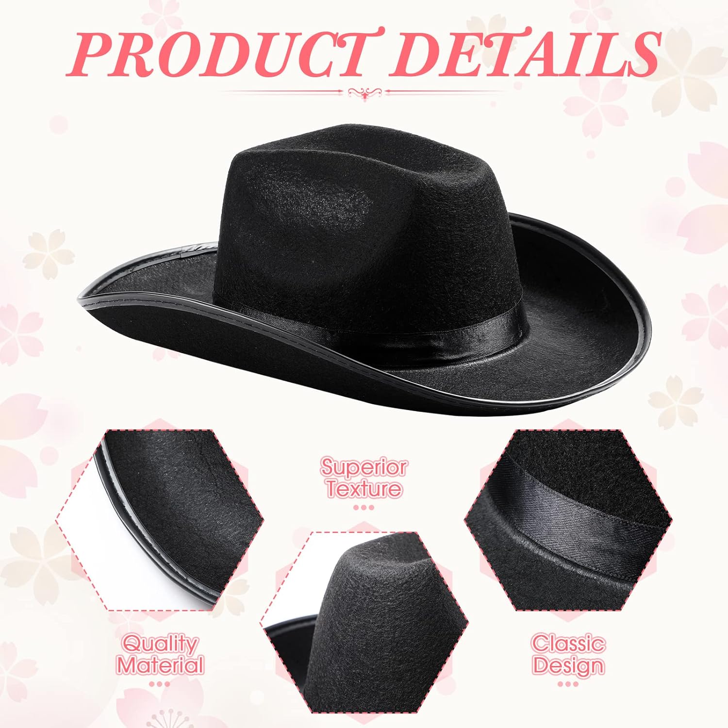 Unittype 12 Pcs Women Cowgirl Cowboy Hats Bachelorette Cowboy Hats for Bridal Shower Wedding Engagement Halloween Cosplay - Image 3