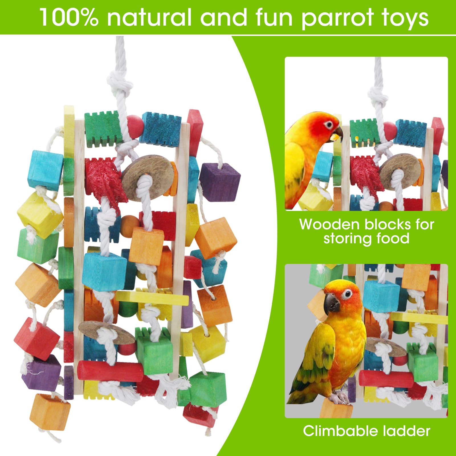 Giocattolo Per Pappagalli, Grande Giocattolo Per Pappagalli, Blocchi Di Legno Naturali Giocattolo Per Uccelli~p143016727 - Foto 11