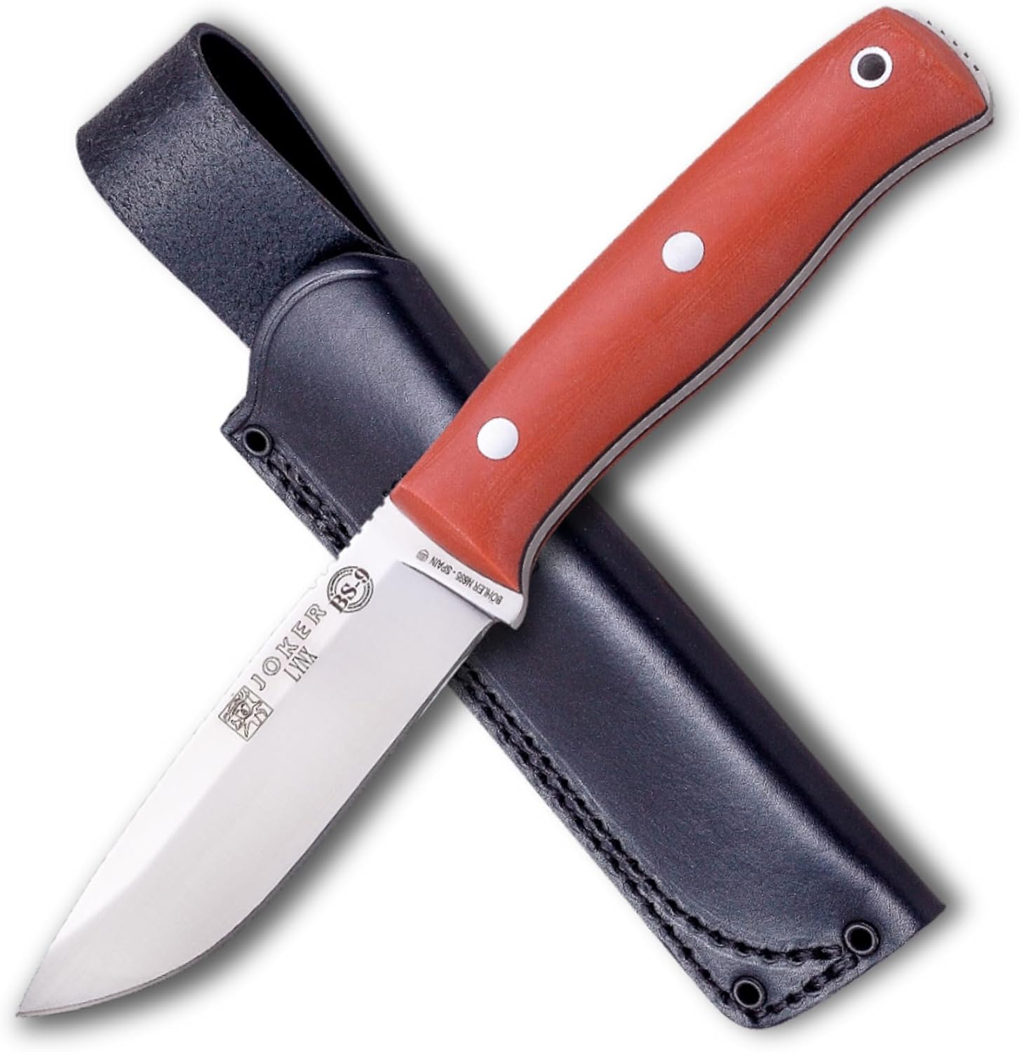 Joker Lynx CM111-K Bushcraft Knife, 4.13 in Bohler N695 Fixed Blade, Canvas Micarta Handle with Red Spacer, Kydex Sheath, Camp Craft Knife for Camping, Hiking, Hunting and Survival