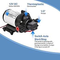 Vista 4 de Bomba de Agua para RV, Bomba de Presión de Agua de 12 V CC con Interruptor de Presión, Diafragma Autocebante 4.0 GPM 45 PSI, para RV, Marina, Yate