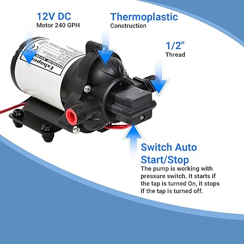 Miniatura 4 de Bomba de Agua para RV, Bomba de Presión de Agua de 12 V CC con Interruptor de Presión, Diafragma Autocebante 4.0 GPM 45 PSI, para RV, Marina, Yate