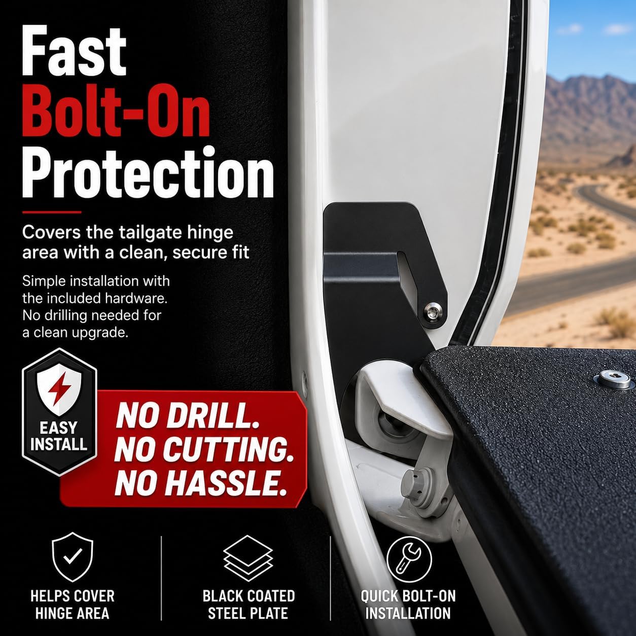 Tailgate Theft Protector for 2022-2026 Toyota Tundra, Anti-Theft Tailgate Hinge Lock Guard, Heavy Duty Stainless Steel with Sandblasted Powder Coating, Rust-Proof & Scratch-Resistant Accessories