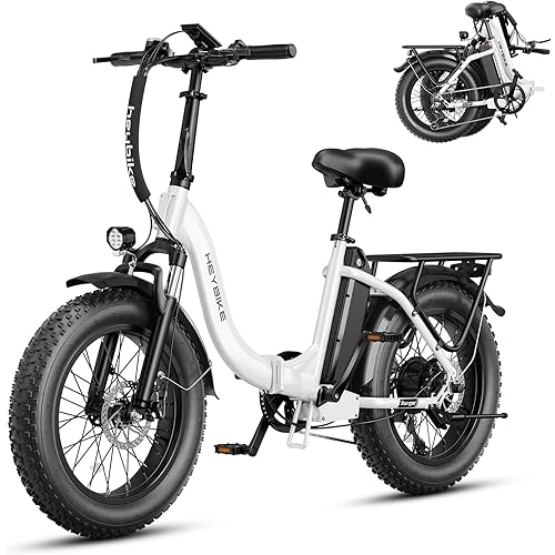Heybike Ranger Electric Bike for Adults, Peak 1400W Upgraded Motor Ebike, 28MPH [20" Fat Tire All-Terrain] 600Wh Removable Battery Folding Step-Thru E Bike with Front Suspension
