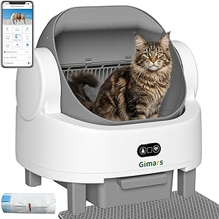 Gimars Selbstreinigende Katzentoilette mit offenem Design, Automatisches Katzenklo für mehrere Katzen & Senioren, App-Steuerung mit Sicherheitssensoren, Geruchsarm, inkl. Müllbeutel & Streumatte