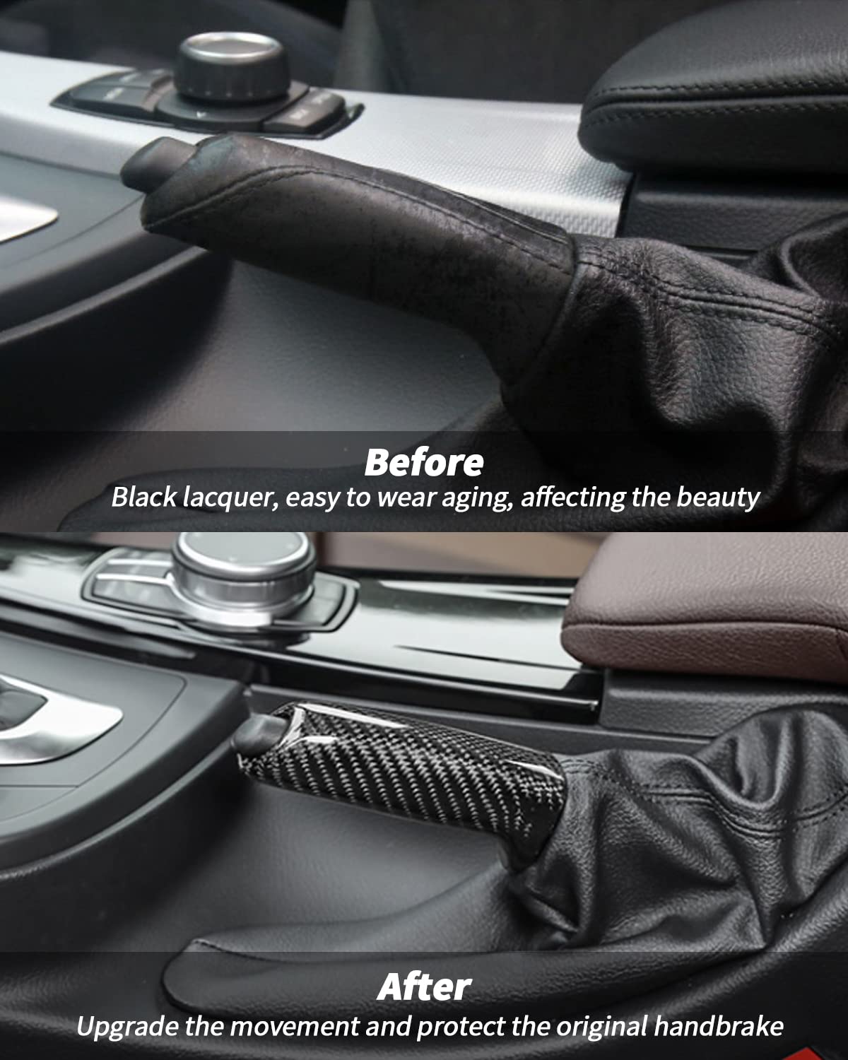Handbremsgriffabdeckung (Echtcarbon) für BMW E90 E60 E46 E92 F30 F32 F20, verstellbarer Handbremsgriff aus Carbon für BMW 1 3 5er (Echtcarbon)