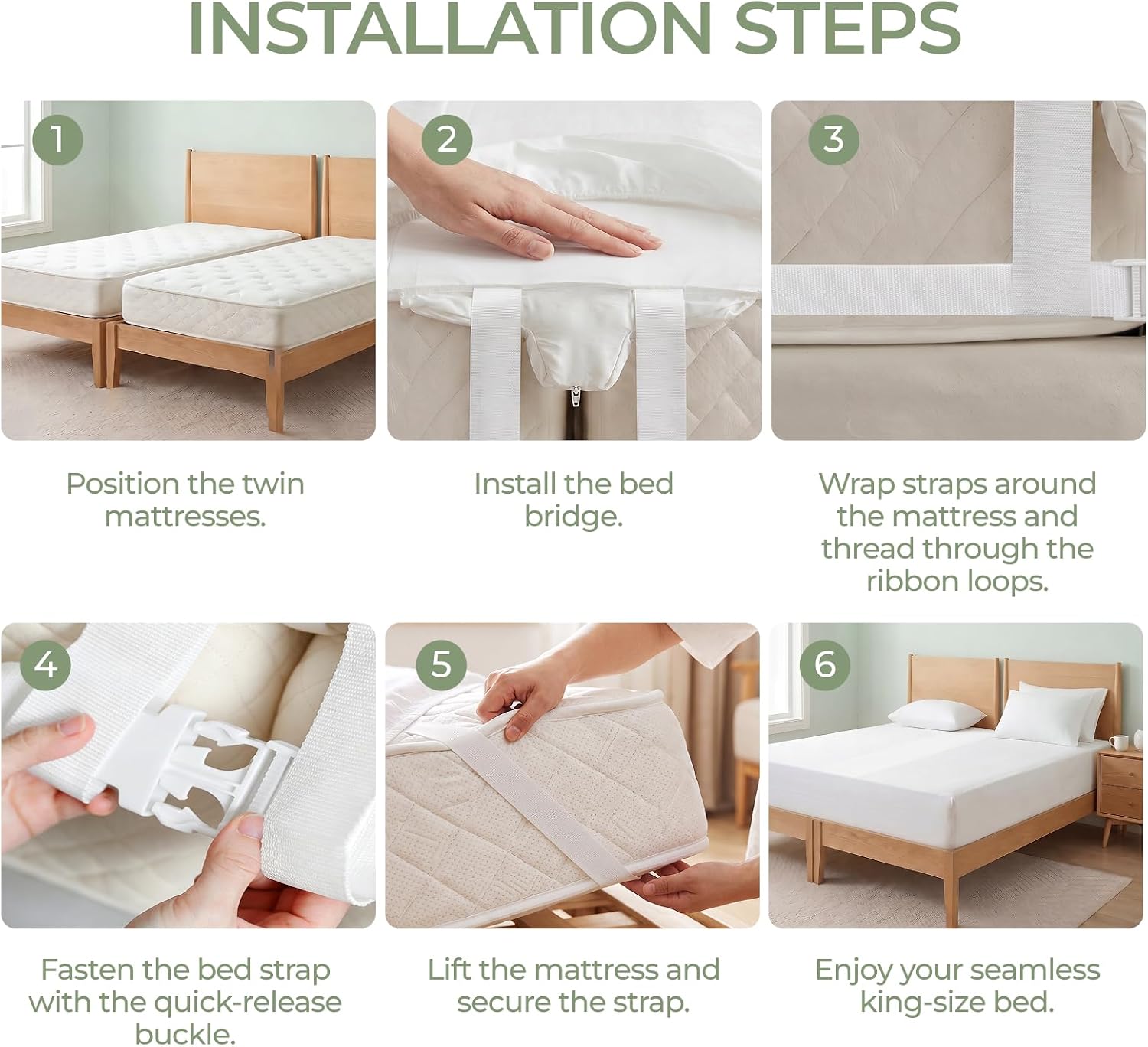 FAUNNA 3 in 1 Bed Bridge Twin to King, Bed Gap Filler with Cotton Sheet