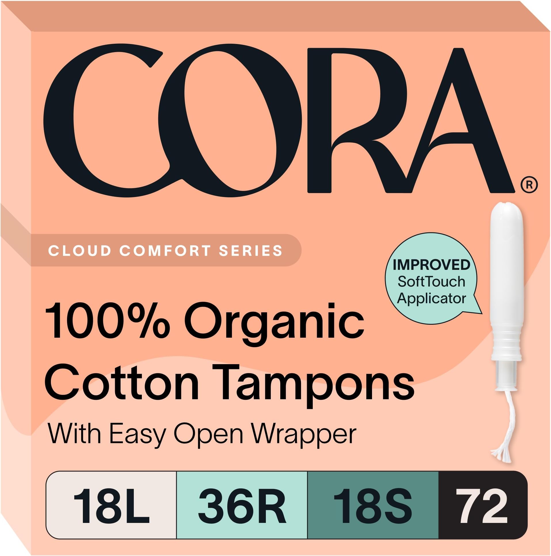 Organic Cotton Tampons Multipack (18 Light, 36 Regular, 18 Super Tampons)