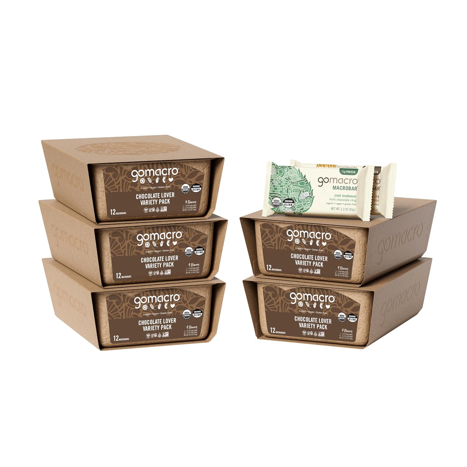 GoMacro MacroBar Organic Vegan Protein Bars - Chocolate Lover Variety Pack (2.3 Ounce Bars, 12 Count)