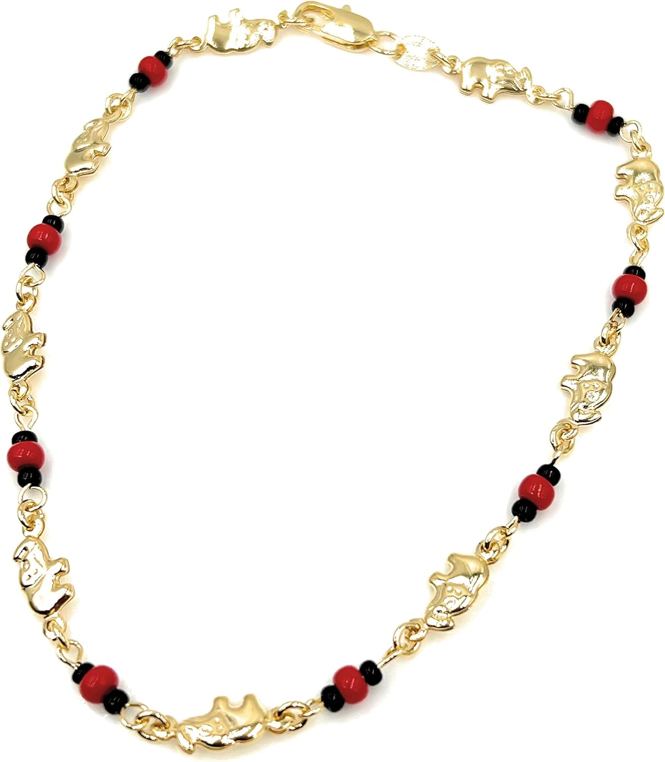 18K Brazilian Gold Filled Anklet Link Chain Good Fortune & Azabache Protection Jewelry