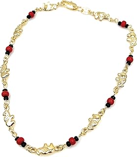 18K Brazilian Gold Filled Anklet Link Chain Good Fortune & Azabache Protection Jewelry