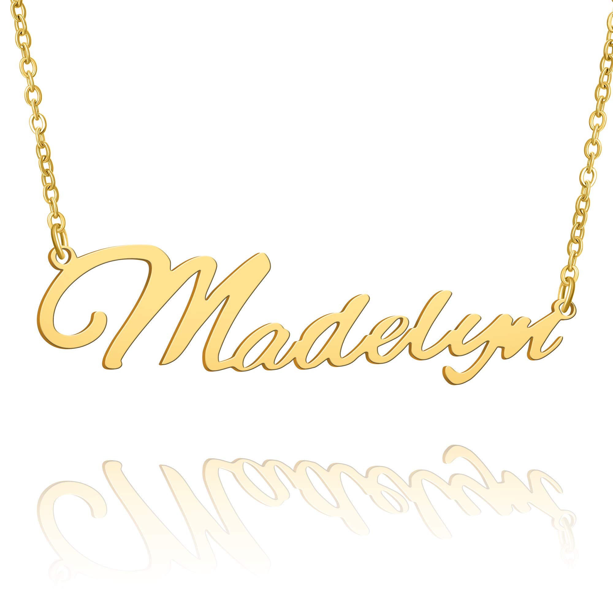 BUREIName Necklace Personalized 14K Gold Plated Name Necklace Nameplate Bridesmaid Pendant Jewelry Gift For Women Mom Wife Girlfriend Mothers Day Valentines Loves Anniversary Birthday Between