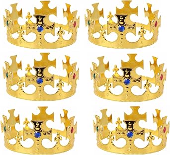 iMagitek 6 Pcs King Crowns for Men Gold Adjustable Royal Jeweled Crown for King Queen Prince Princess Costume Cosplay Birthday Party Costume Accessory