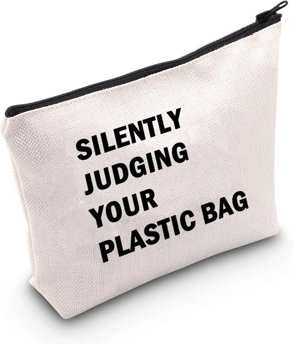 MNIGIU Funny Cosmetic Bag Silently Judging Your Plastic Bag Eco-Friendly Bag Gift For Shopping Makeup Lover