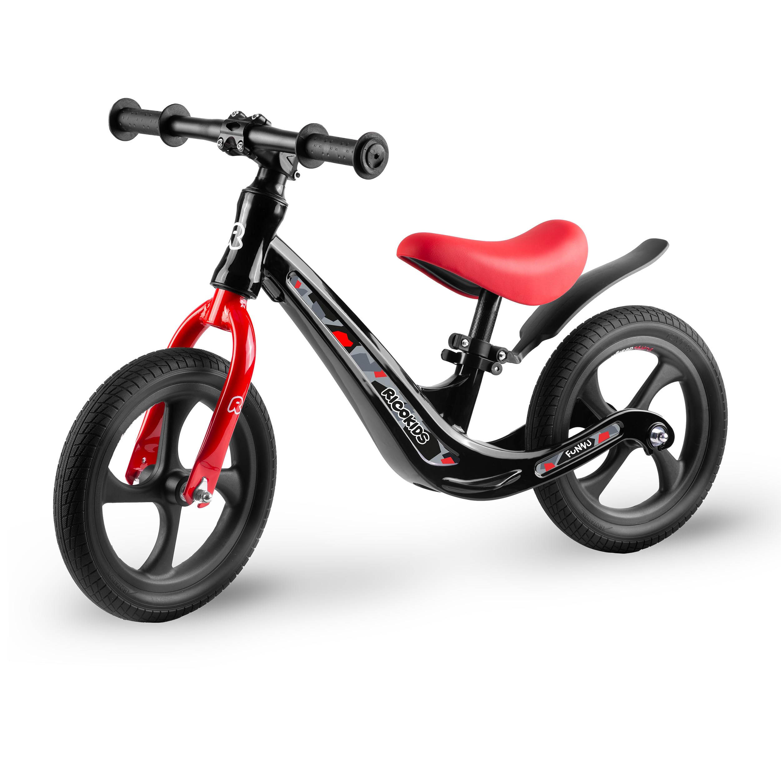 Ricokids Draisienne pour Enfant - Selle réglable en Hauteur - Roues en polyuréthane Anti-crevaison 12" - Noir
