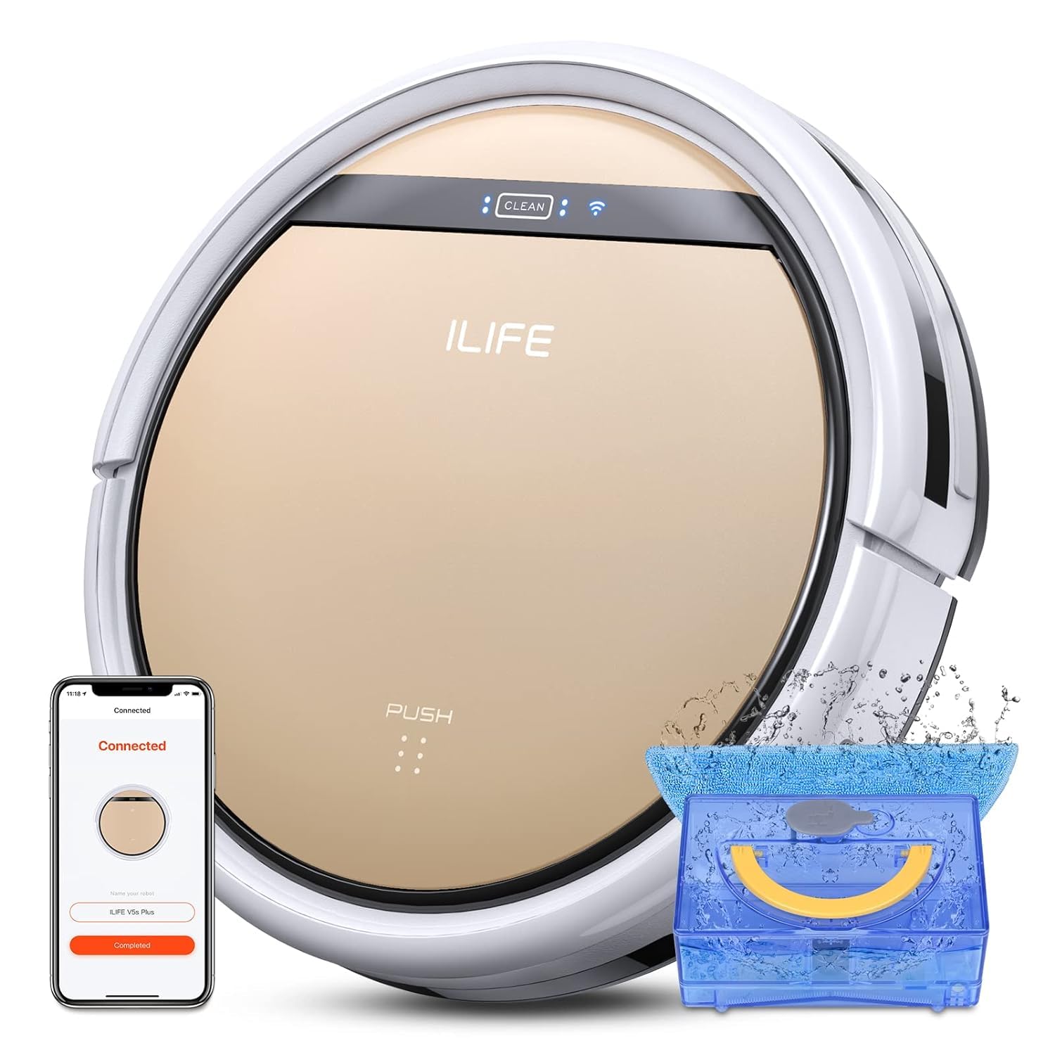 ILIFE V5s Plus - Robot aspirapolvere e mocio combinato | Funziona con Wi-Fi 2.4G / App / Alexa, ricarica automatica, sottile e silenzioso (V5s Pro Upgrade)