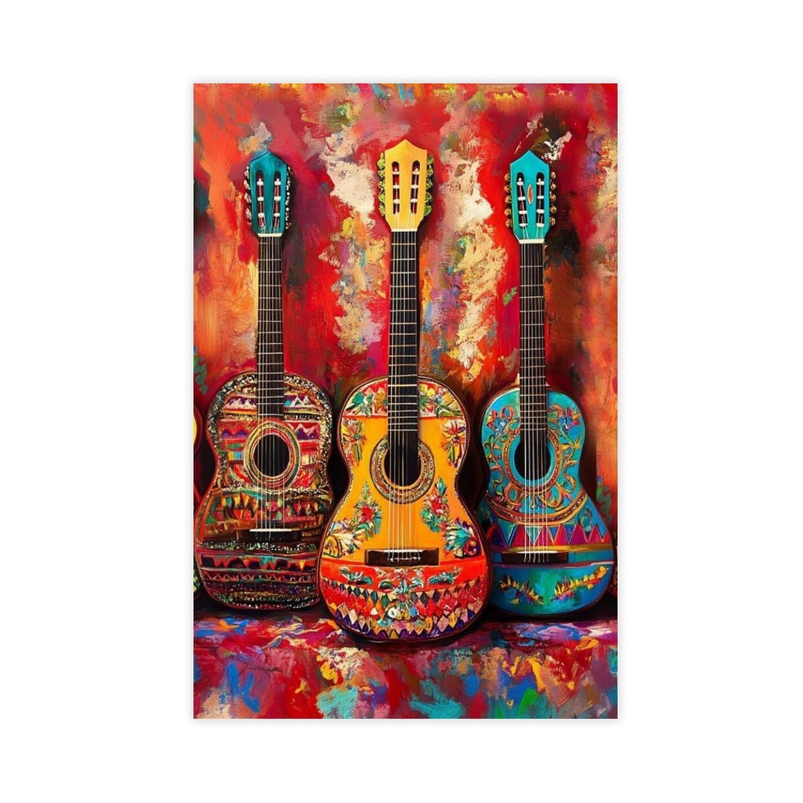 Lxwnze Unframed Print-Style Colorful Mexican Guitar Art Canvas Poster For Dorm Room Decor Gift