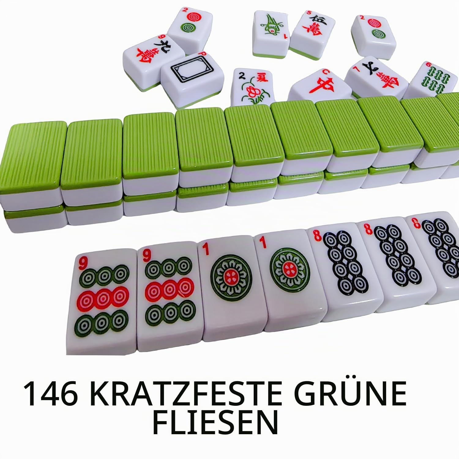 Mahjong-Set, 144 Teile, 3,0 x 2,25 x 1,7 cm Mahjong-Steine, tragbares mit 3 Würfeln, Mahjong-Set in voller Größe mit englischen Zahlen für Reisen, Partys und Familienspiele 麻将