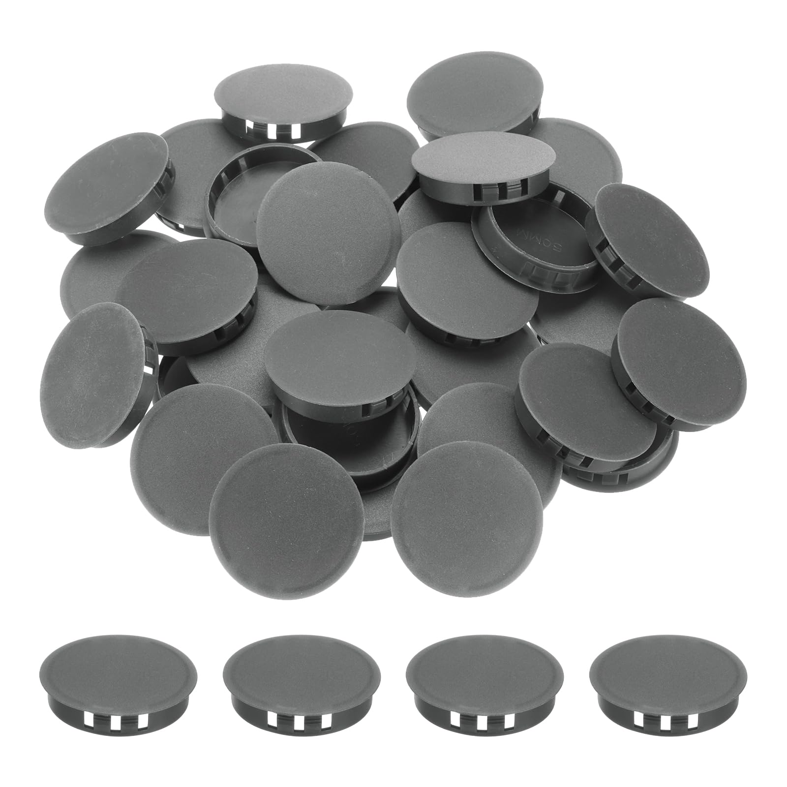 MECCANIXITY 64PCS 50mm(2") Dark Grey Plastic Hole Plugs, Flush Type Panel Hole Plugs Insert End Caps for Locking Hole Tubes Furniture Cabinet