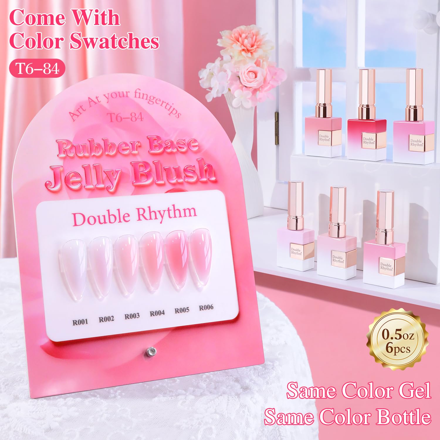 Rubber Base Gel Polish Set Nail Strengthener Builder Gel 6 x 15 mL