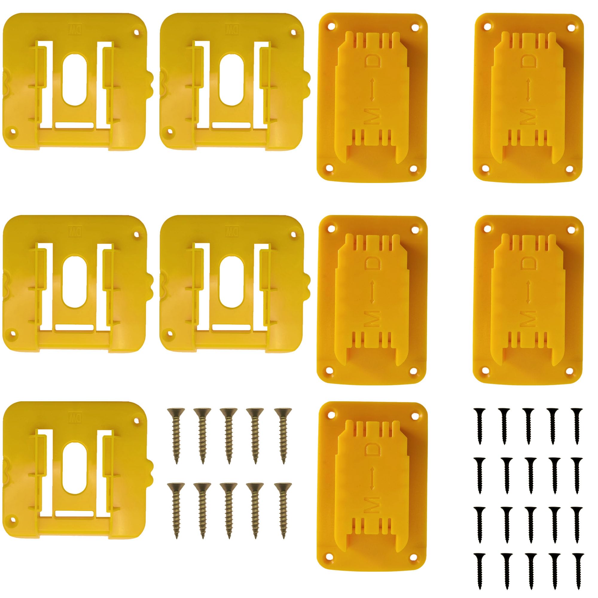 Power Tool Storage Kit 5 Packs Battery Holder for Dewalt 20V and 5 Packs Wall Mount Tool Holder for Dewalt 12V 20V Cordless Power Tool