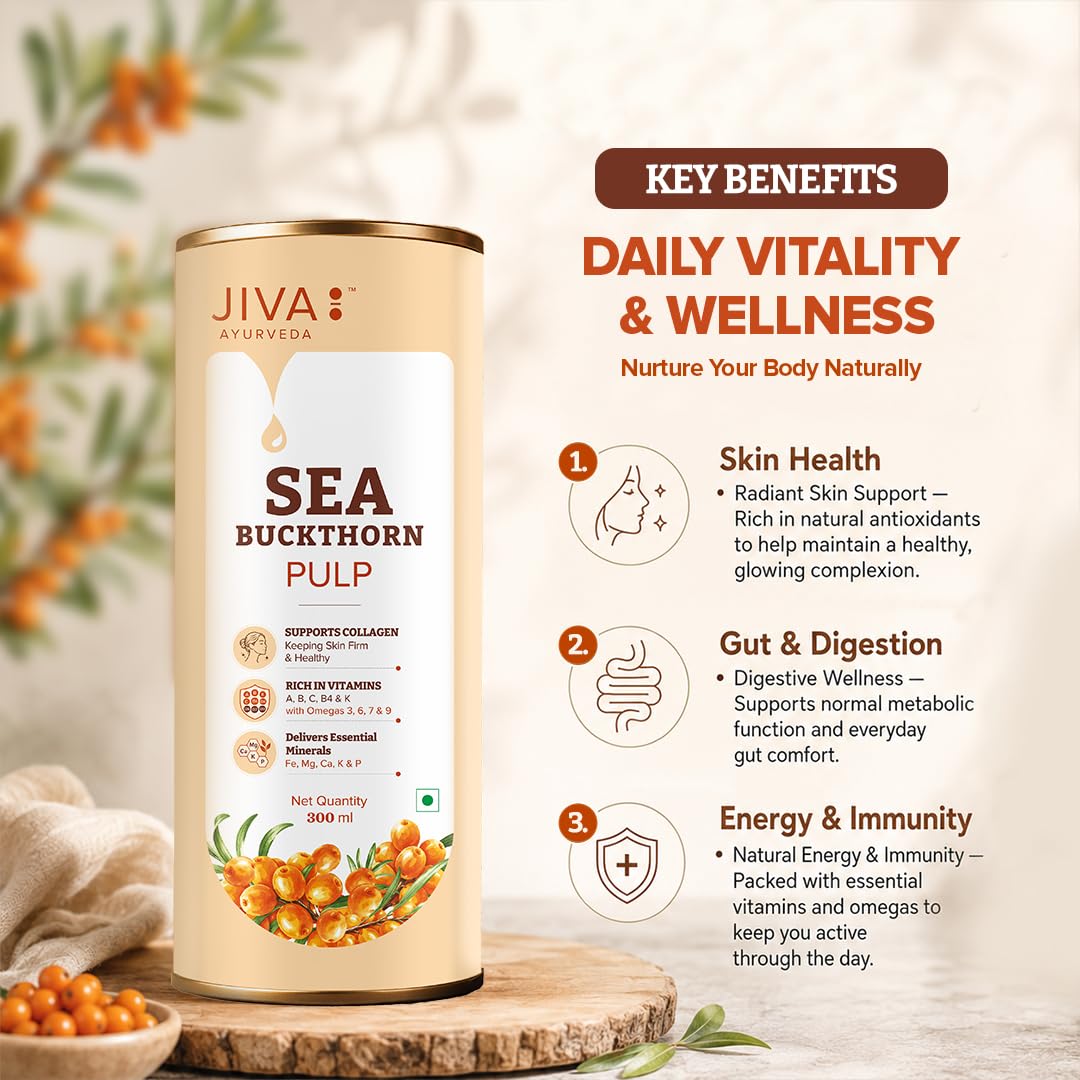 Jiva Ayurveda Sea Buckthorn Pulp (300 ml) | Rich in Omega 3, 6, 7 & 9, Vitamin C & Antioxidants | Supports Collagen, Skin Health, Immunity & Digestion | Pure Himalayan Superfruit Concentrate — Amazon image 4