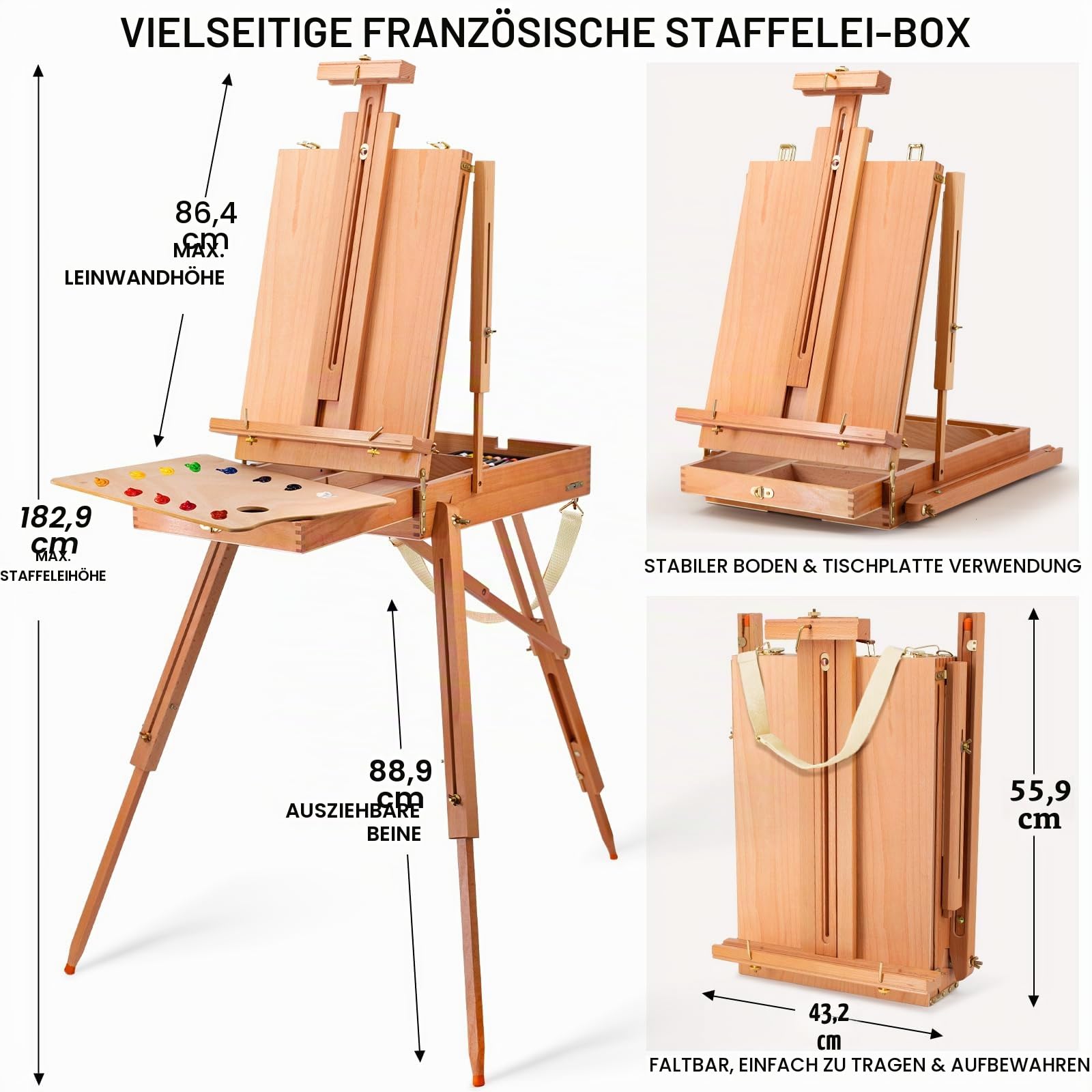 188-teiliges All-in-One-Kunstmalerei-Set mit französischer Staffelei, 96 Acryl-, Aquarell- und Ölfarben-Set, komplettes Malset für Erwachsene, Künstler, Anfänger