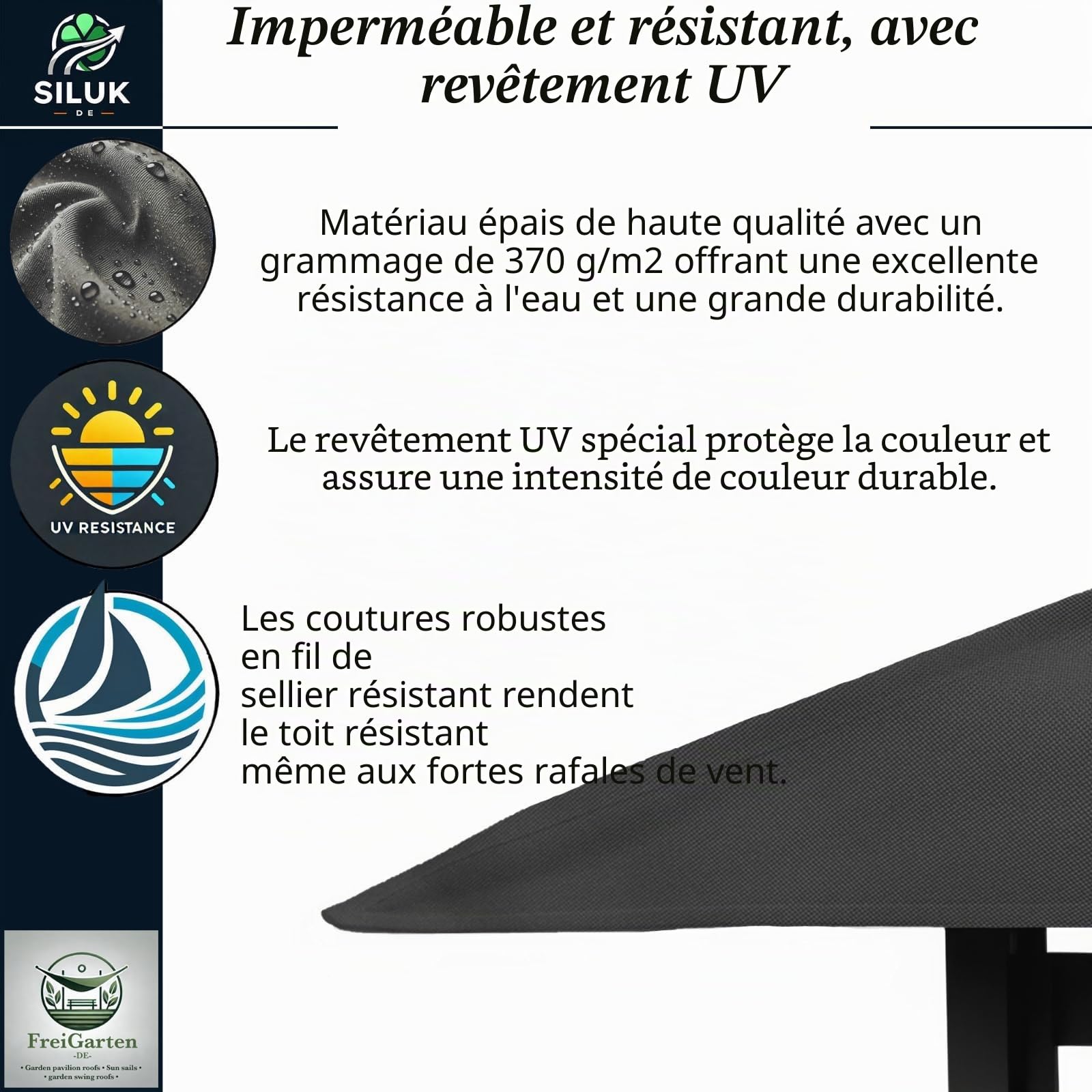 Toit de Rechange pour tonnelle de Barbecue 2,4 [m] x 1,5 [m] m de Sable Antique, imperméable, matériau : Panama PCV Soft 370 g/m², Extra résistant, modèle 11 (Anthracite)
