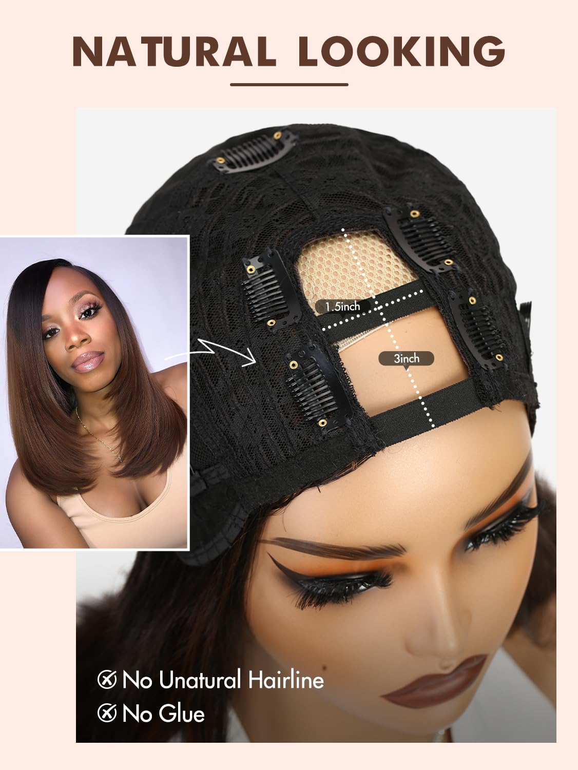 Straight U-Part Synthetic Half Wig with Layered Haircut