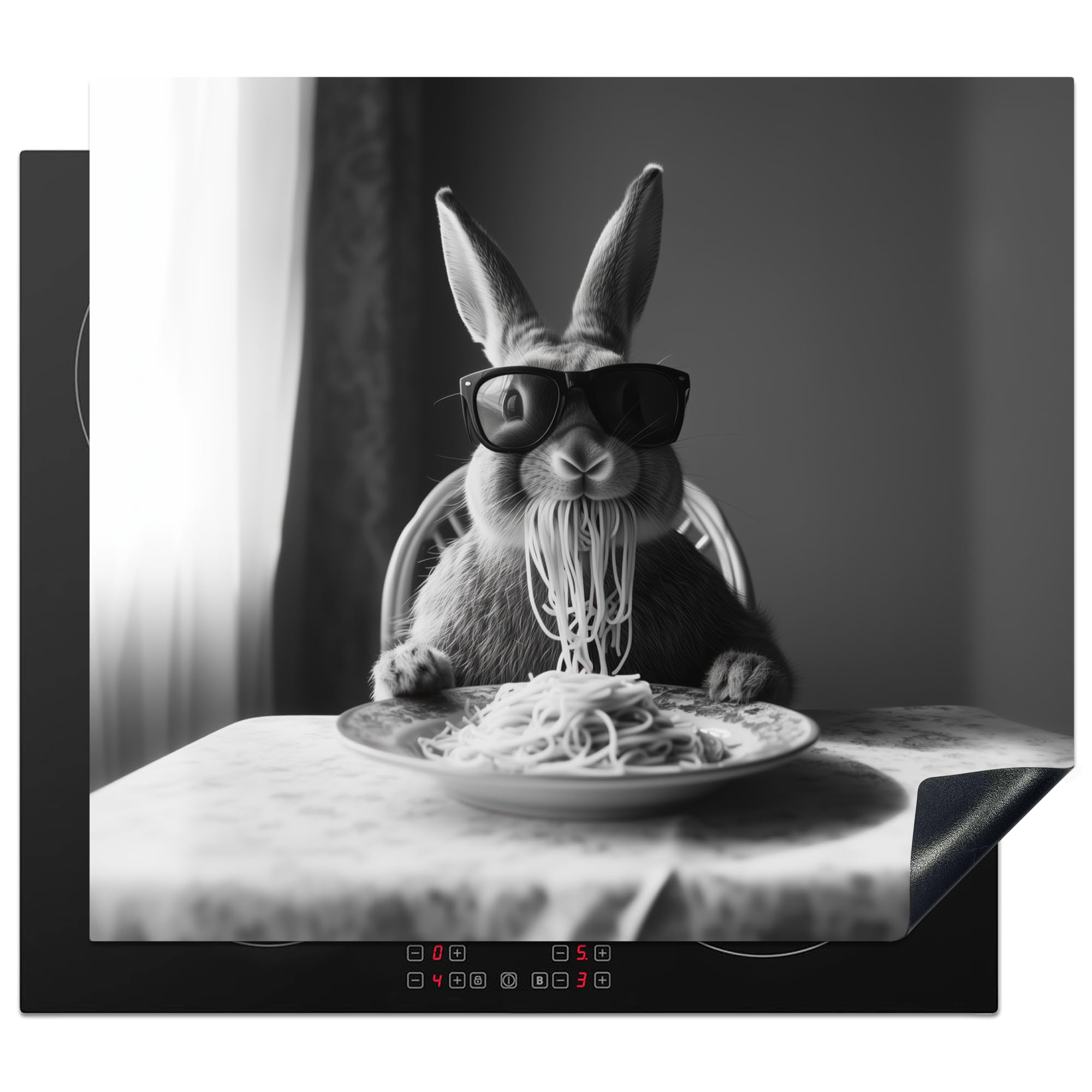 KitchenYeah© Induction Hob Cover Protector Mat 20.5"x23.2" / 59x52 cm Kitchen Universal Ceramic Covers for Electric Cookers Vinyl Rabbit - Bunny - Sunglasses - Tablecloth - Pasta - Cute