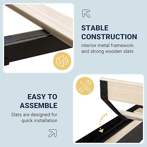 Miniatura 7 de Allewie Marco de Cama de Plataforma de Terciopelo Tamaño Queen con Cabecera Wingback Geométrica, Cama Tapizada Boho con Soporte de Listones de