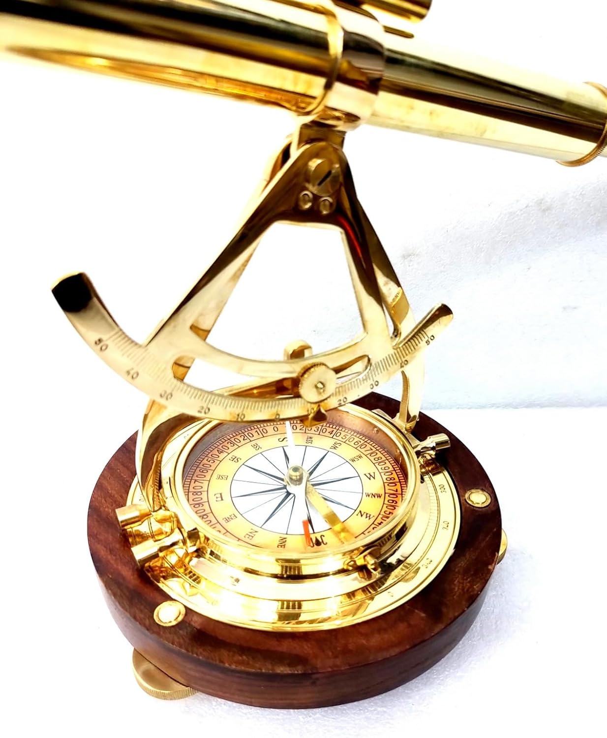 Brass Alidade Telescope with Navigation Compass Transit Surveying Instrument with Wooden Base 14 inch Alidade Best for Christmas Gifting
