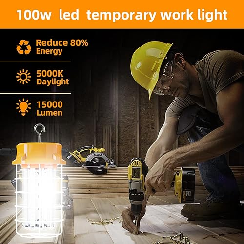 Miniatura 5 de Luz de trabajo temporal LED de 100 W, 15000 lm, 5000 K, luz blanca de alta bahía, luz de construcción con gancho, portátil, enlazable, duradero,